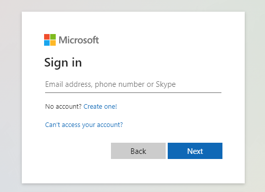 Microsoft Sign In Page
